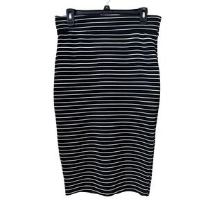 Fig & Blu 90's Y2K Striped Black White Ribbed Knit Stretch Pencil Skirt Small